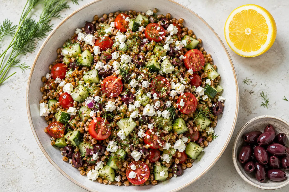 Rye Berry Salad with Feta, Cucumber & Dill