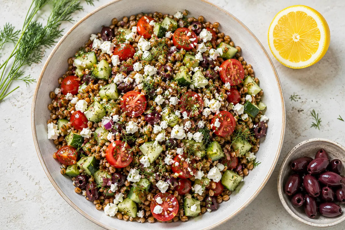 Rye Berry Salad with Feta, Cucumber & Dill