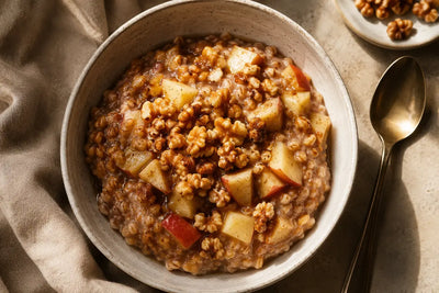 Warm Rye Berry Porridge with Apples, Cinnamon & Toasted Walnuts