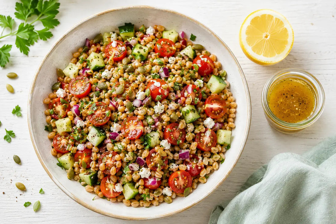 Summer Wheat Berry Salad with Lemon Herb Vinaigrette