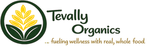 Tevally Organics logo with a yellow leaf design on a transparent background