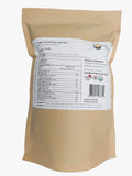 Tevally Organics certified organic dwarf grey sugar peas 1.5 kg package back view showing nutritional facts, ingredients, and organic certifications
