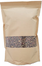 Tevally Organics certified organic dwarf grey sugar peas 1.5 kg package front view with clear window showing whole peas