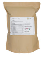 Tevally Organics certified organic dwarf grey sugar peas 5 kg package back view showing nutritional facts, ingredients, and organic certifications